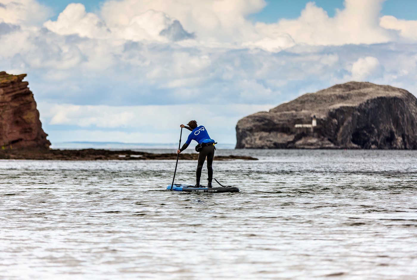 Paddle Boarding SUP With Ocean Vertical At Seacliff Beach And The Bass Rock In East Lothian